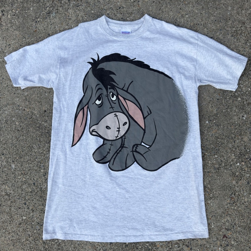 Disney Eeyore I Am Smiling T-Shirt OSFA Grey Vintage Made in USA Single Stitch